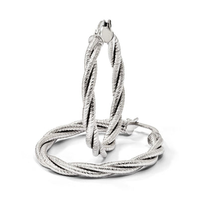 14K Gelb & Rhodium Weiß Poliert Gedreht Creolen