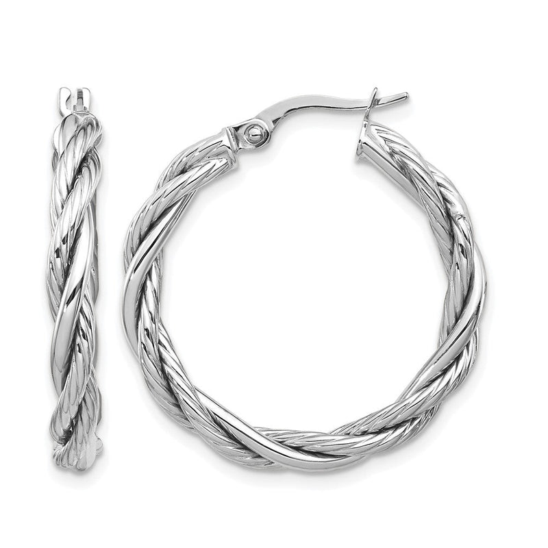 14K Gelb & Rhodium Weiß Poliert Gedreht Creolen