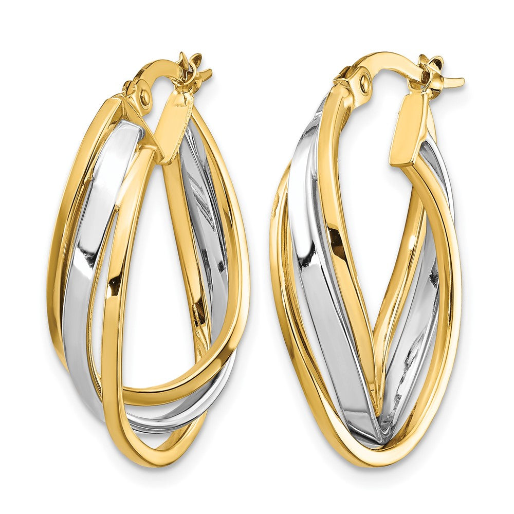 14K Gelb & Rhodium mit Poliert Oval Creolen