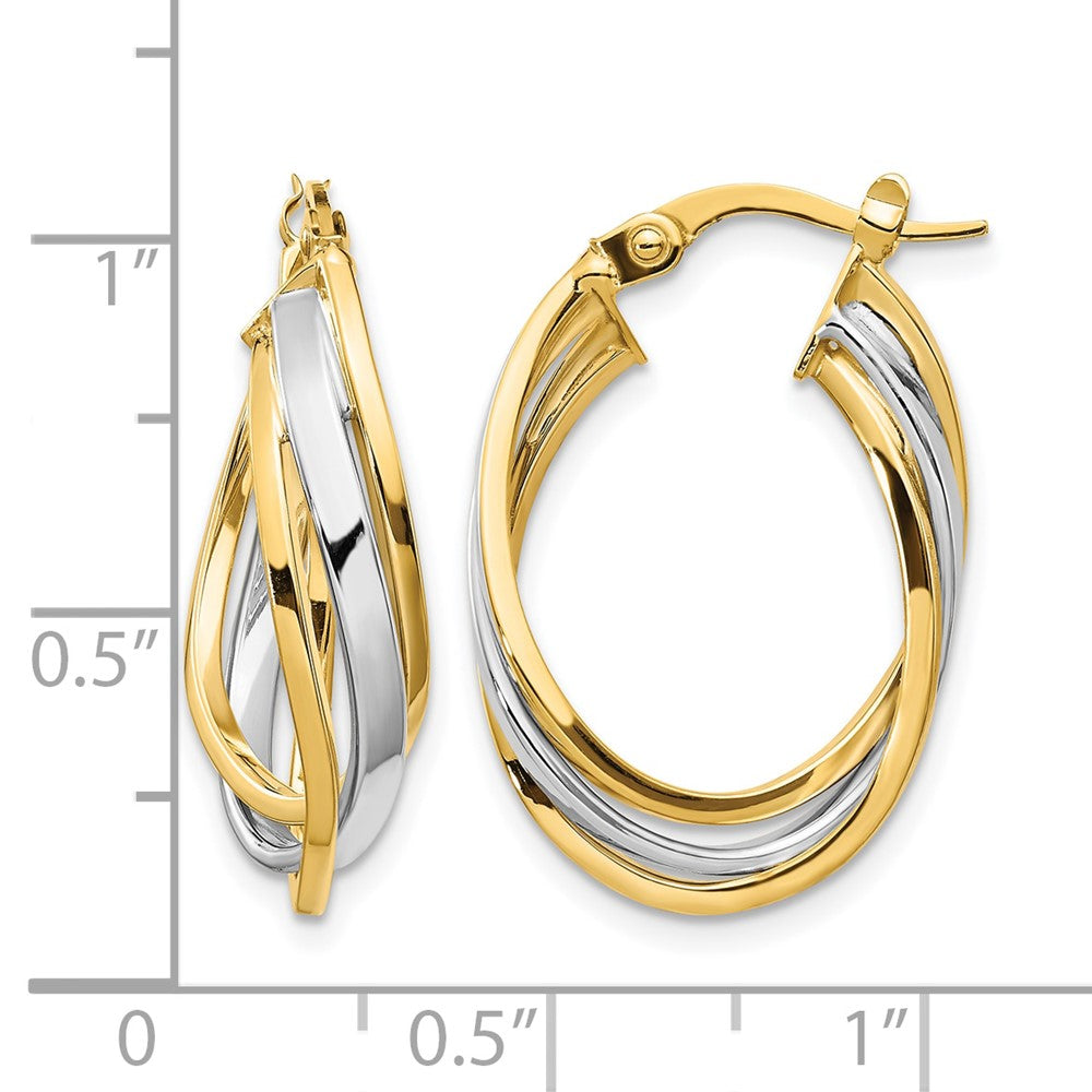 14K Gelb & Rhodium mit Poliert Oval Creolen