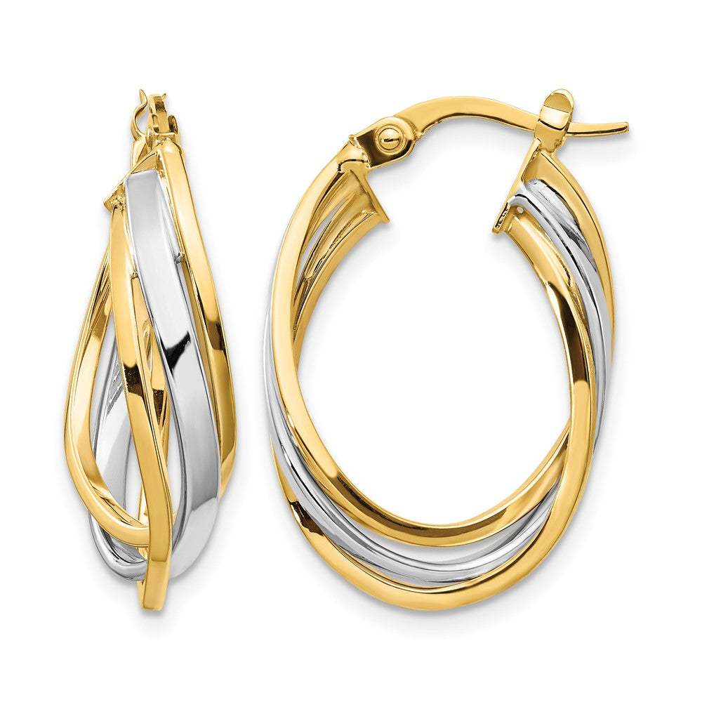 14K Gelb & Rhodium mit Poliert Oval Creolen