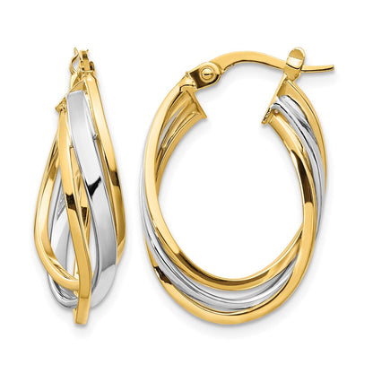 14K Gelb & Rhodium mit Poliert Oval Creolen