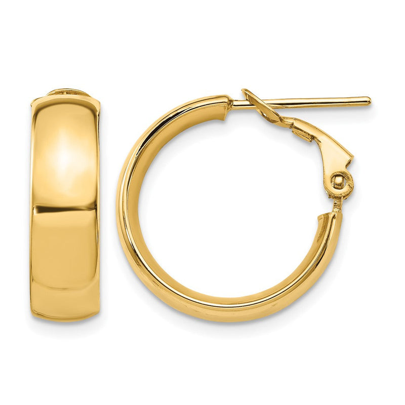 14K Gelbgold 6mm Hoch Poliert Omega Rückseite Creolen