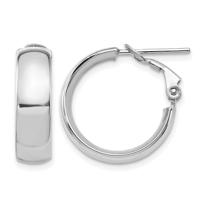 14K Gelb & Rhodium mit Weiß Beschichtung Hoch Poliert 6mm Omega Rückseite Creolen