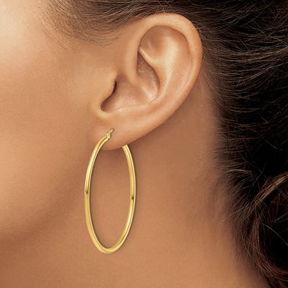 14K Gelbgold 2mm Poliert Klappbar Creolen
