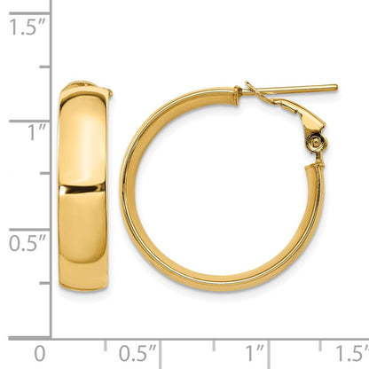 14K Gelbgold 6mm Hoch Poliert Omega Rückseite Creolen