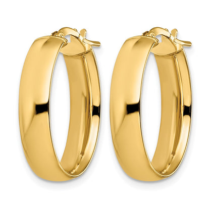 14K Gelbgold 6mm Hoch Poliert Oval Creolen