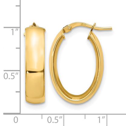 14K Gelbgold 6mm Hoch Poliert Oval Creolen