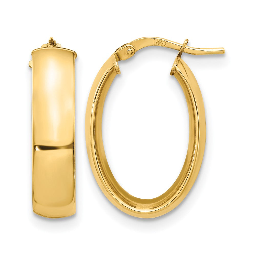 14K Gelbgold 6mm Hoch Poliert Oval Creolen