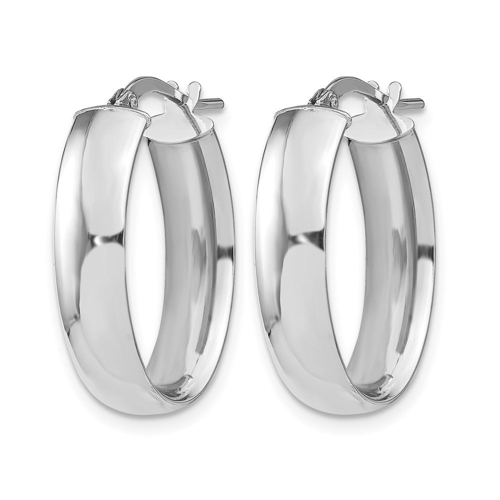 14K Gelb & Rhodium mit Weiß Beschichtung 6mm Poliert Oval Creolen