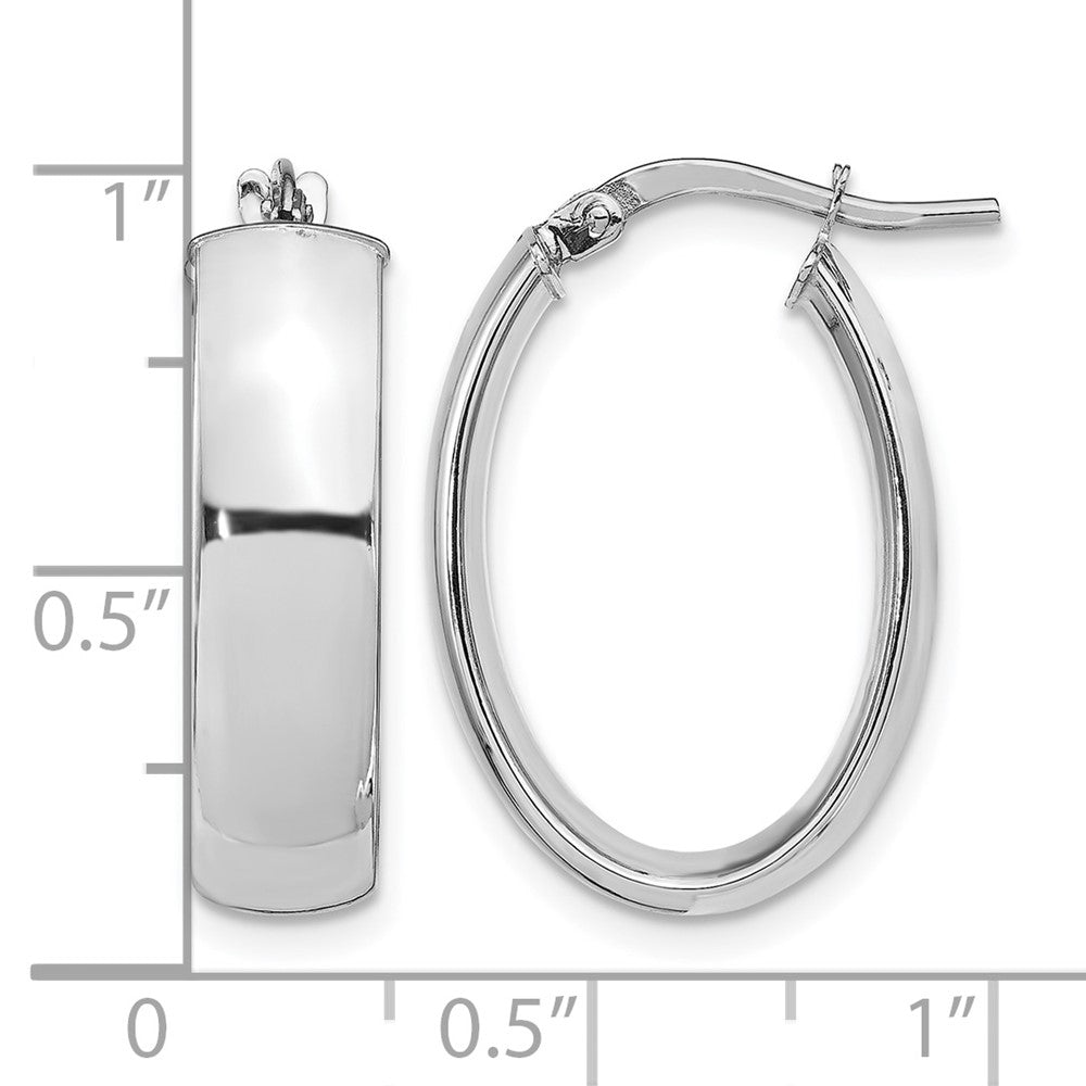 14K Gelb & Rhodium mit Weiß Beschichtung 6mm Poliert Oval Creolen