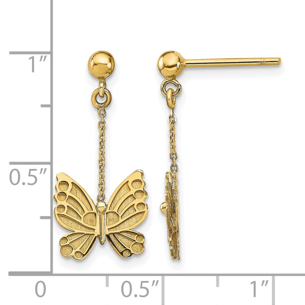 14K Gelbgold Poliert und Gebürstet Schmetterling Ohrringe