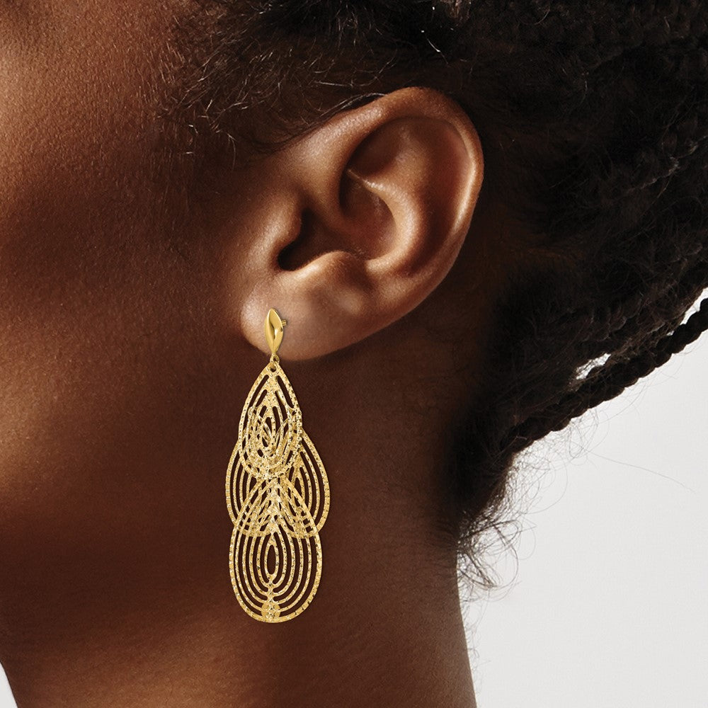 14K Gelbgold Poliert Diamantiert Stecker Ohrhänger