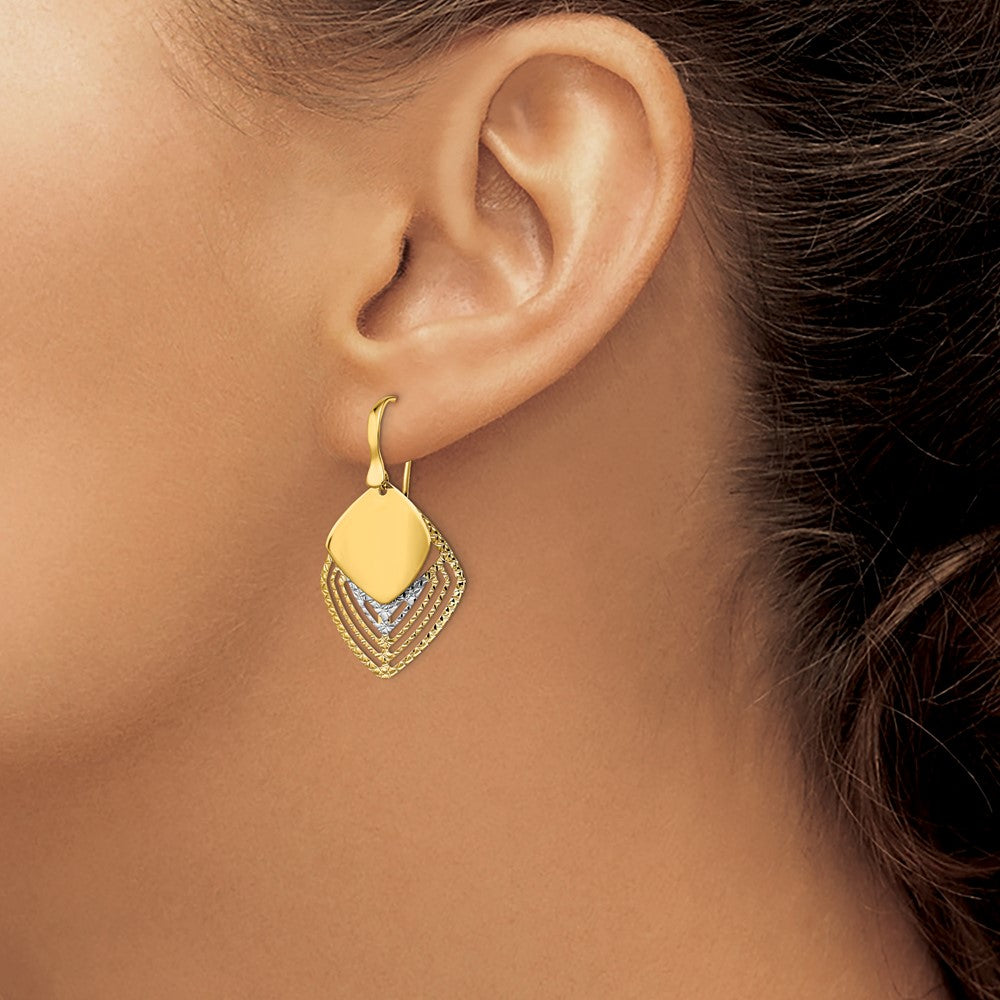 14K Weißgold Rhodium Poliert Gebürstet Diamantiert Ohrhänger