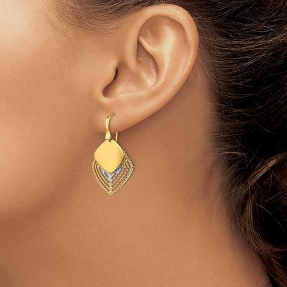 14K Weißgold Rhodium Poliert Gebürstet Diamantiert Ohrhänger