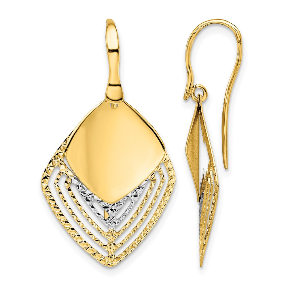 14K Weißgold Rhodium Poliert Gebürstet Diamantiert Ohrhänger