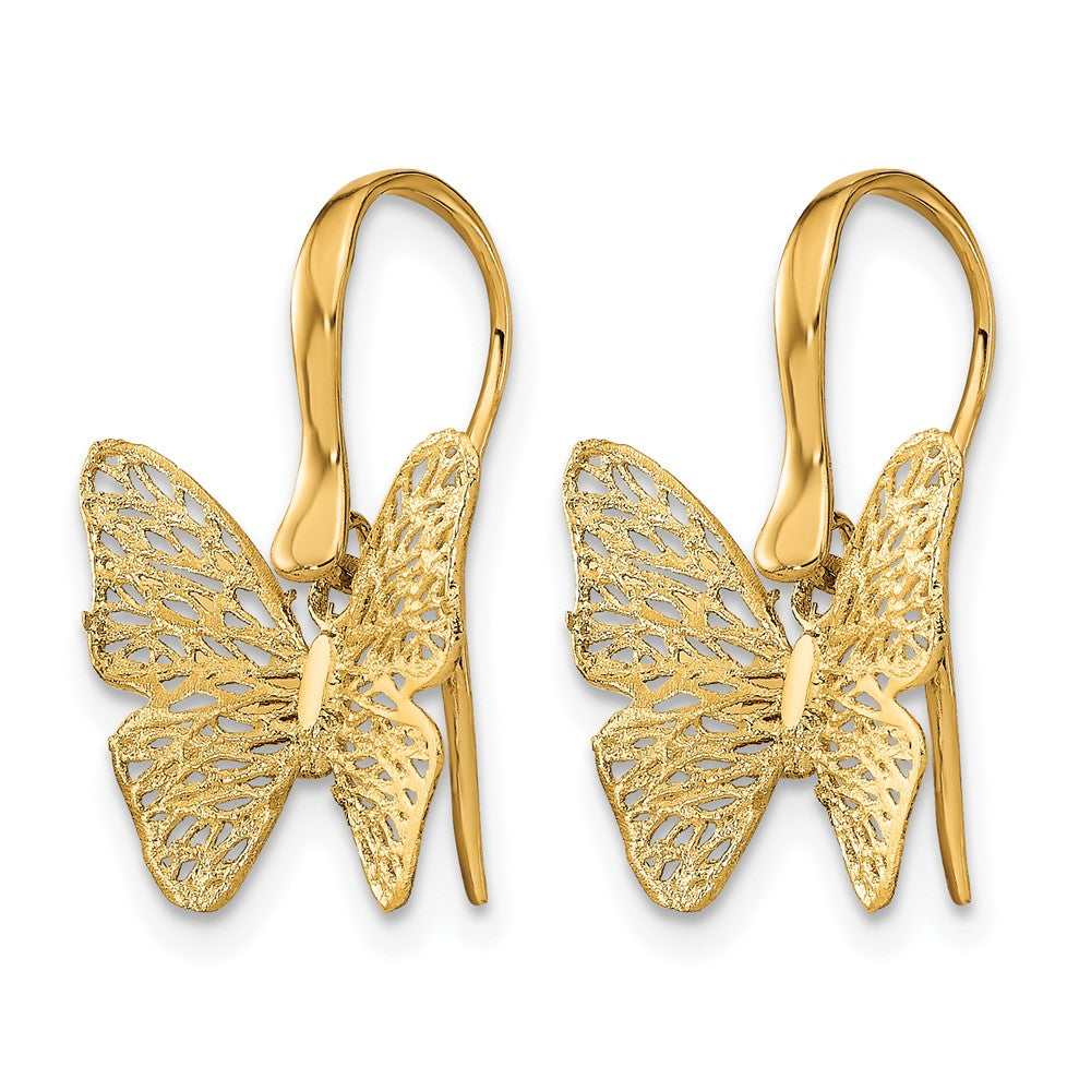14K Gelbgold Poliert Filigran Schmetterling Ohrringe