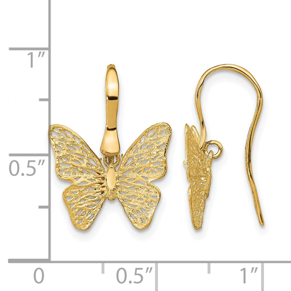 14K Gelbgold Poliert Filigran Schmetterling Ohrringe