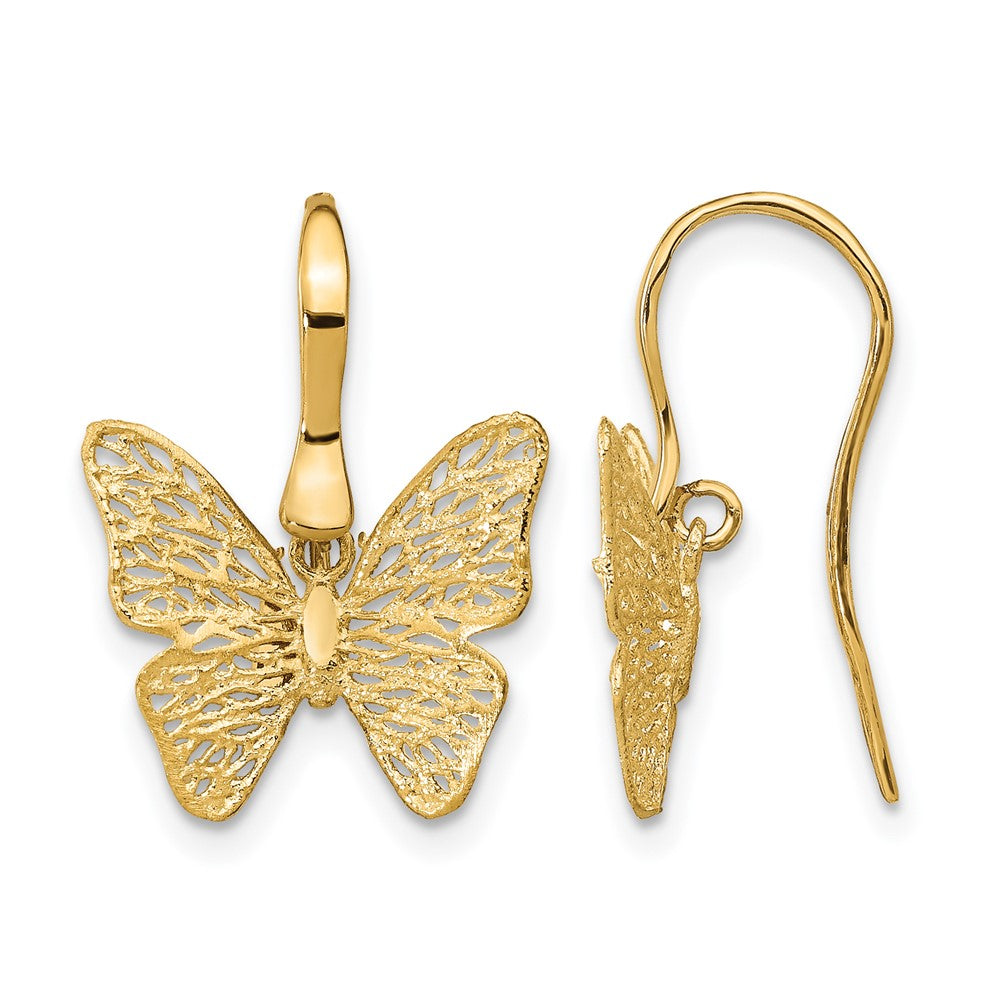 14K Gelbgold Poliert Filigran Schmetterling Ohrringe