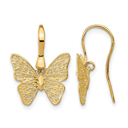 14K Gelbgold Poliert Filigran Schmetterling Ohrringe