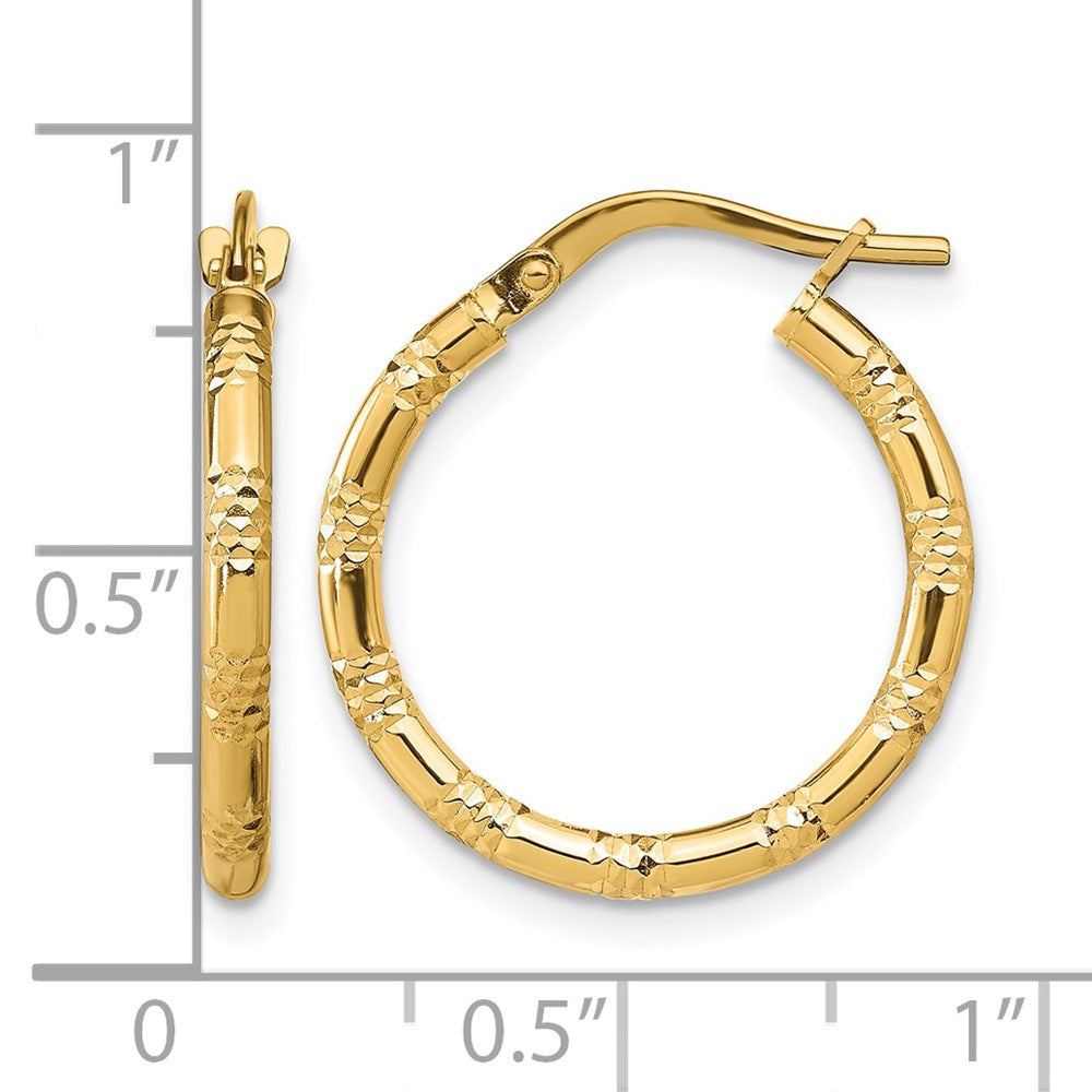 14K Gelbgold 2mm Poliert Diamantiert Creolen