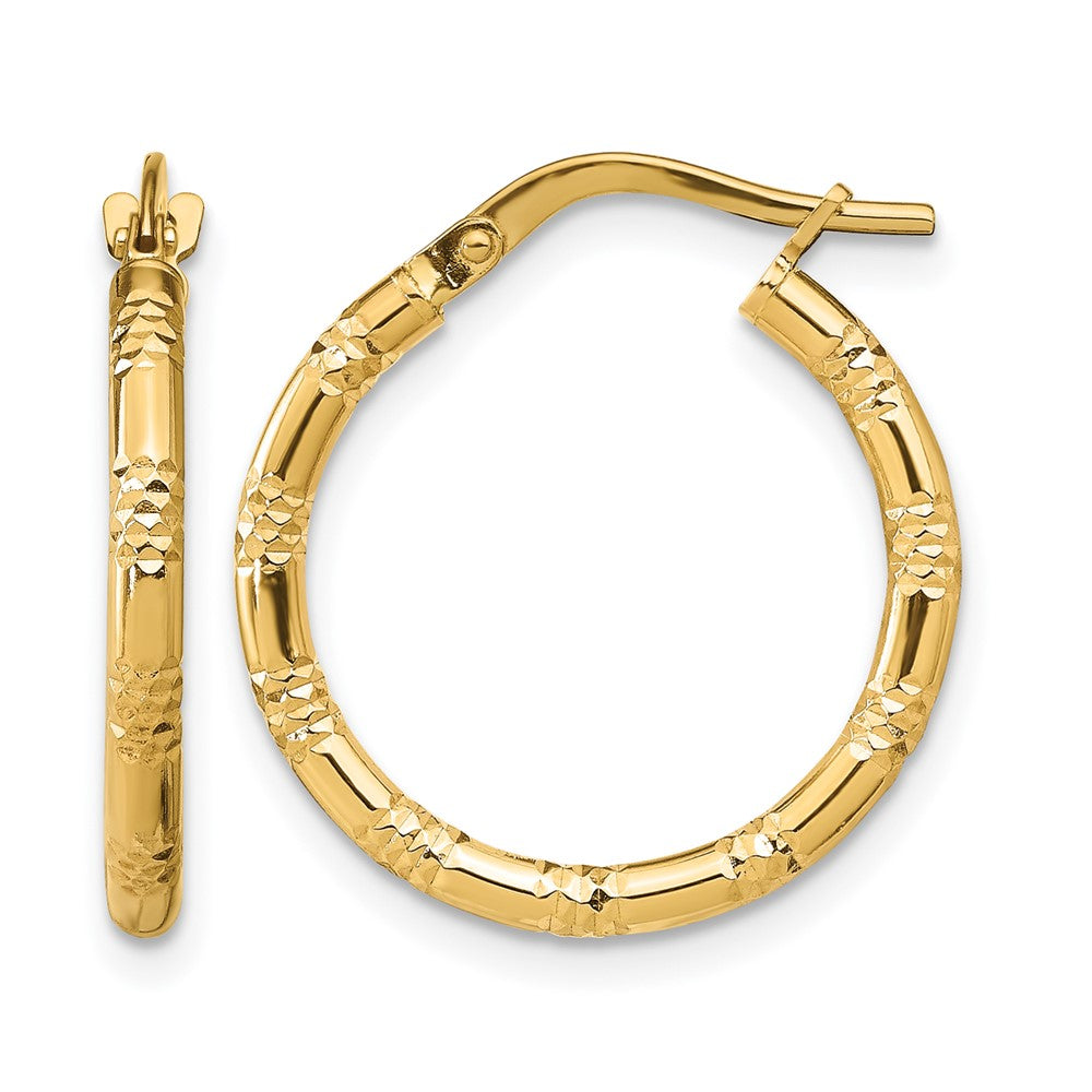 14K Gelbgold 2mm Poliert Diamantiert Creolen