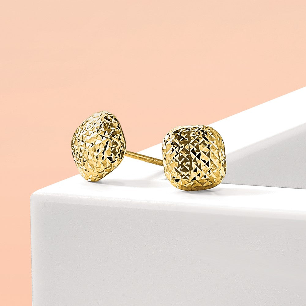 14K Gelbgold Poliert Diamantiert Knopf Ohrstecker