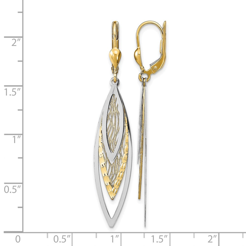 14K Bicolor Poliert Diamantiert Ohrhänger mit Brisur