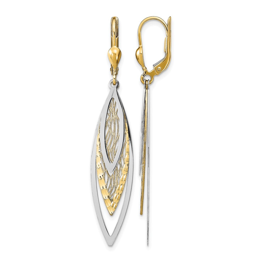 14K Bicolor Poliert Diamantiert Ohrhänger mit Brisur