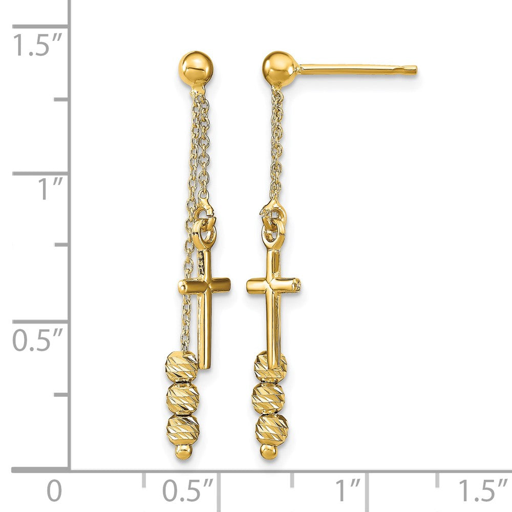 14K Gelbgold Poliert Diamantiert Kreuz Gekugelt Stecker Ohrhänger