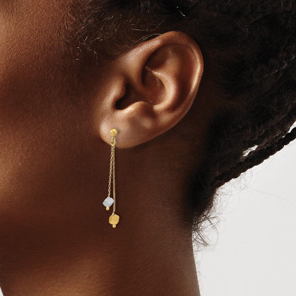 14K Bicolor Poliert Gekugelt Stecker Ohrhänger