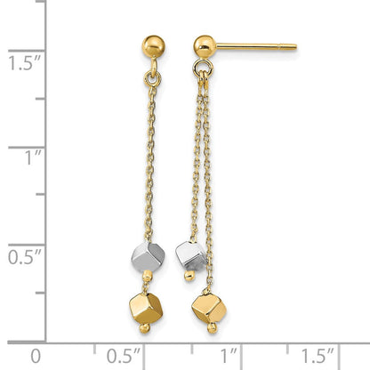14K Bicolor Poliert Gekugelt Stecker Ohrhänger