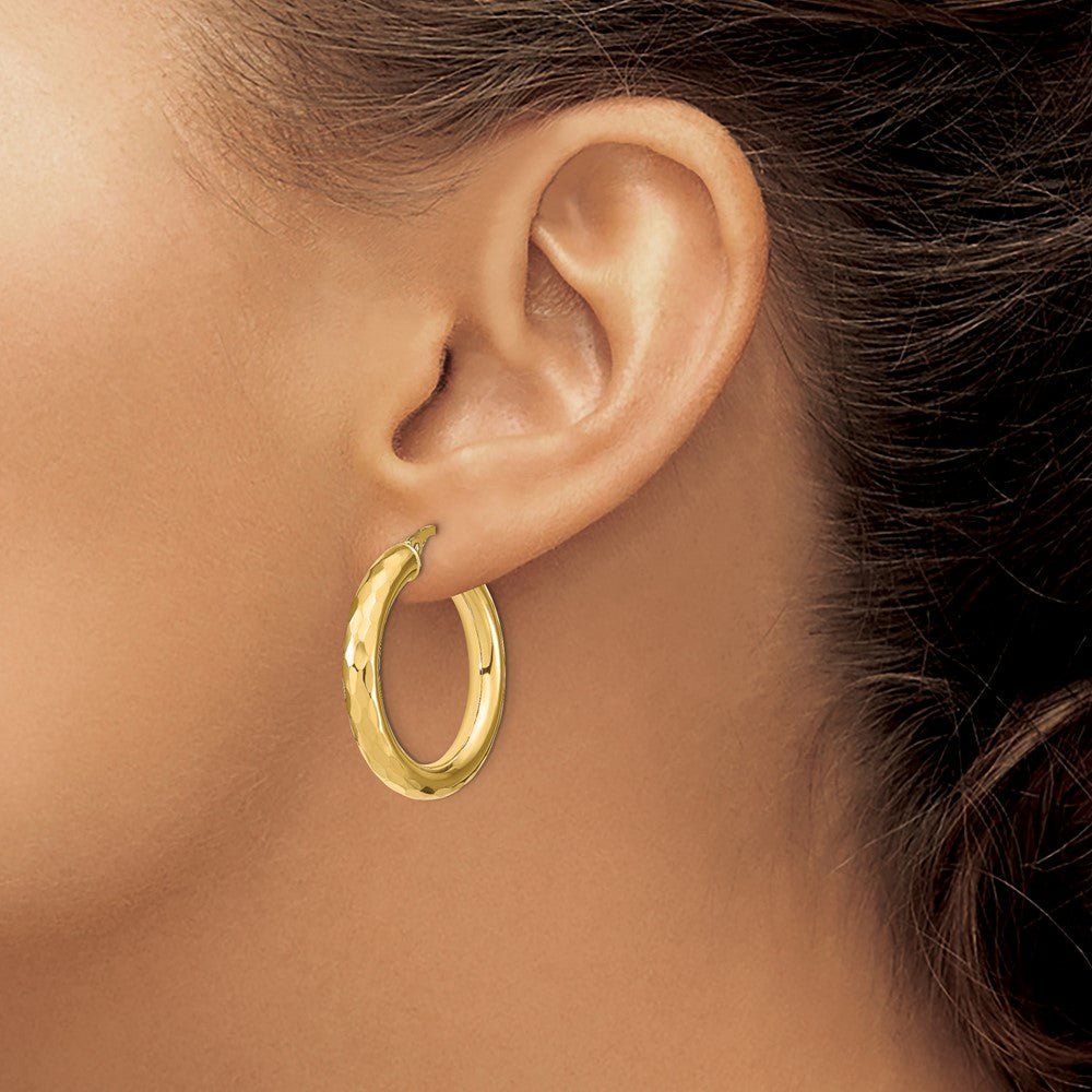 14K Gelbgold Poliert Diamantiert Creolen