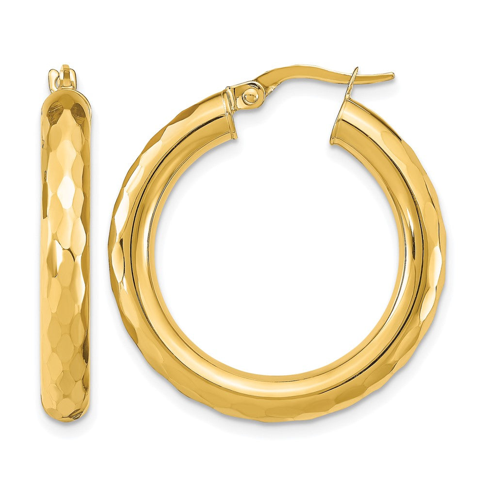 14K Gelbgold Poliert Diamantiert Creolen