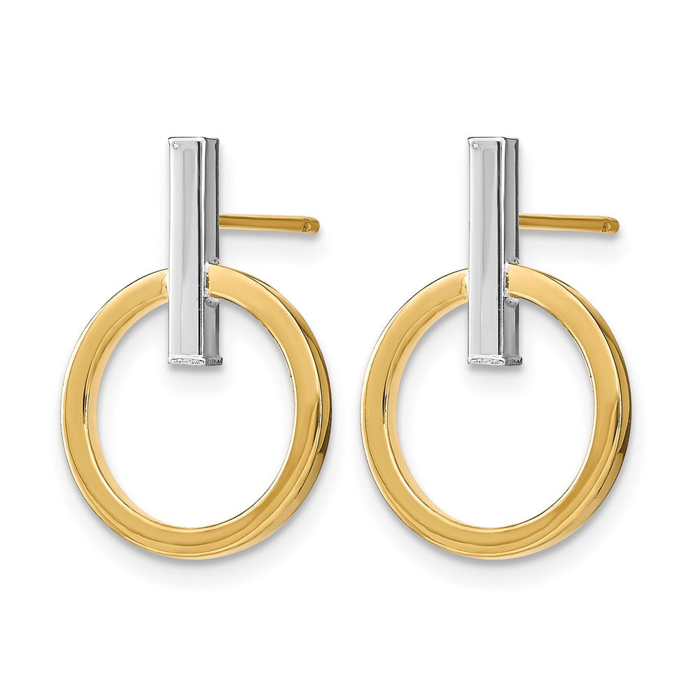 14K Gelb & Rhodium mit Weiß Poliert Stecker Ohrhänger