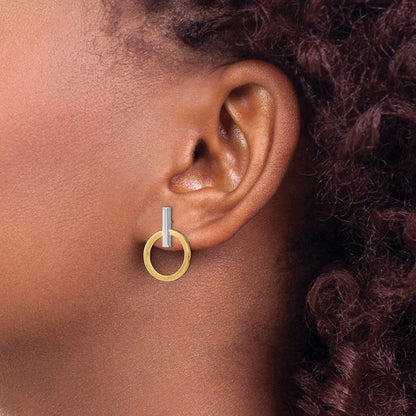 14K Gelb & Rhodium mit Weiß Poliert Stecker Ohrhänger