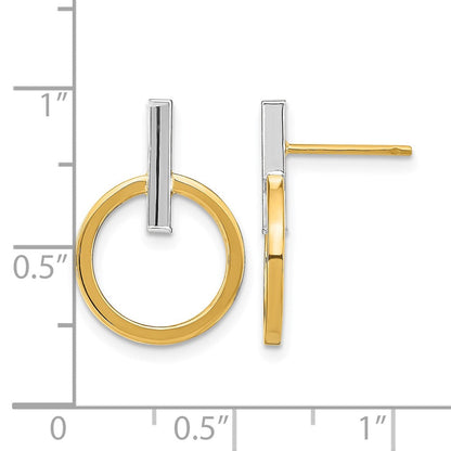 14K Gelb & Rhodium mit Weiß Poliert Stecker Ohrhänger