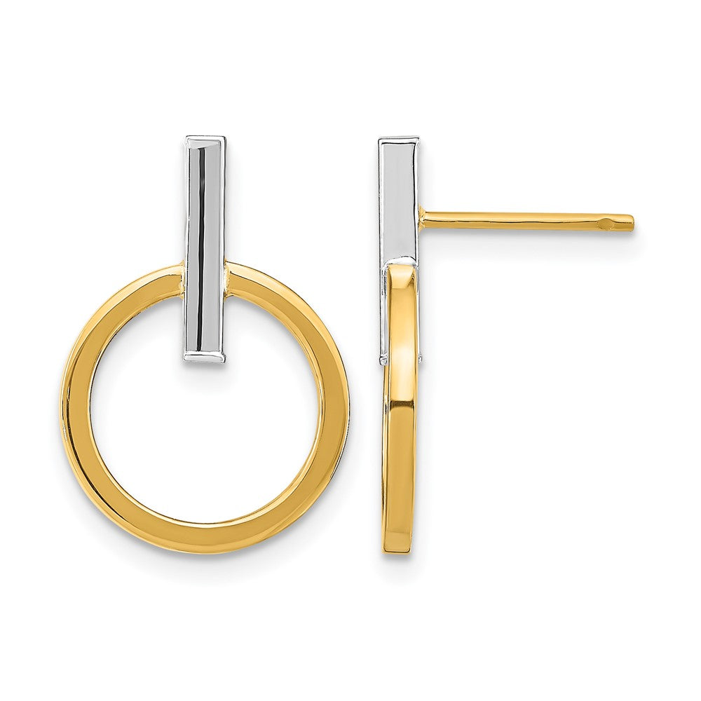 14K Gelb & Rhodium mit Weiß Poliert Stecker Ohrhänger