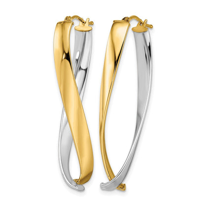 14K Gelb & Rhodium Poliert Gedreht Creolen