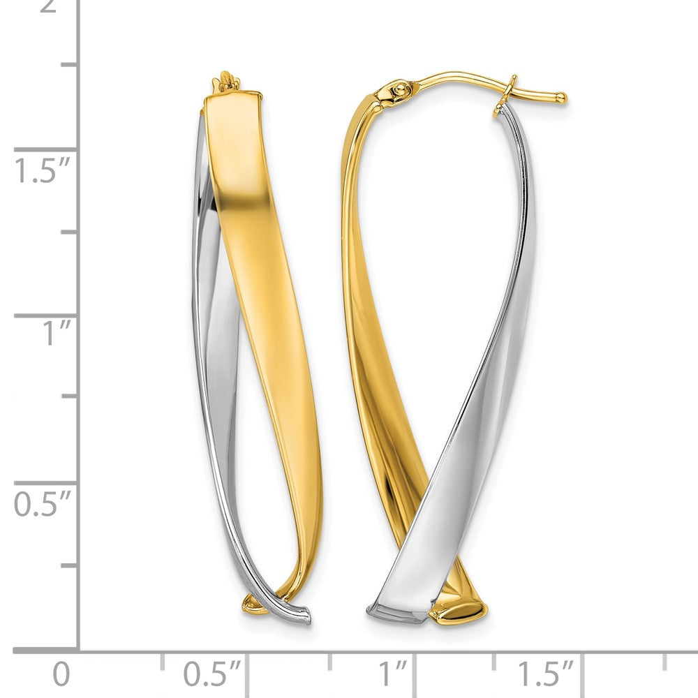 14K Gelb & Rhodium Poliert Gedreht Creolen