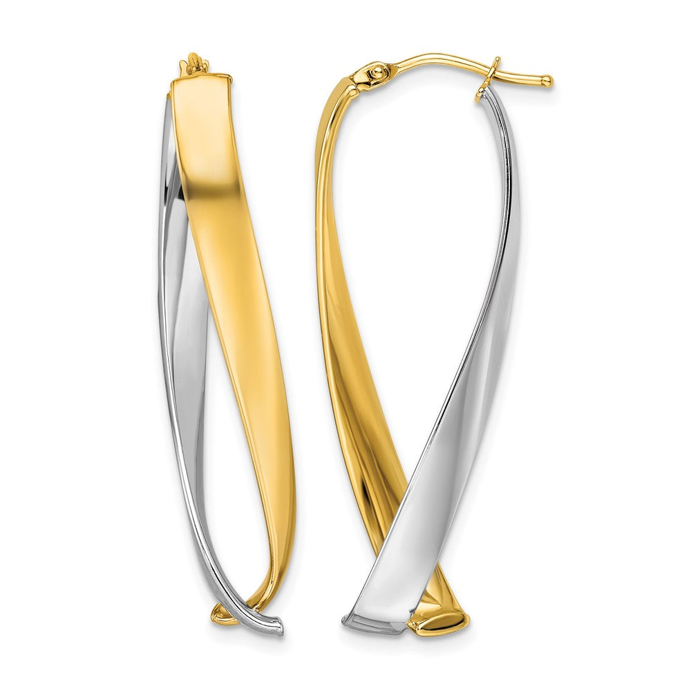 14K Gelb & Rhodium Poliert Gedreht Creolen