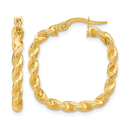 14K Gelbgold Poliert Quadratisch Gedreht Creolen