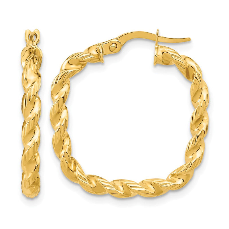 14K Gelbgold Poliert Quadratisch Gedreht Creolen