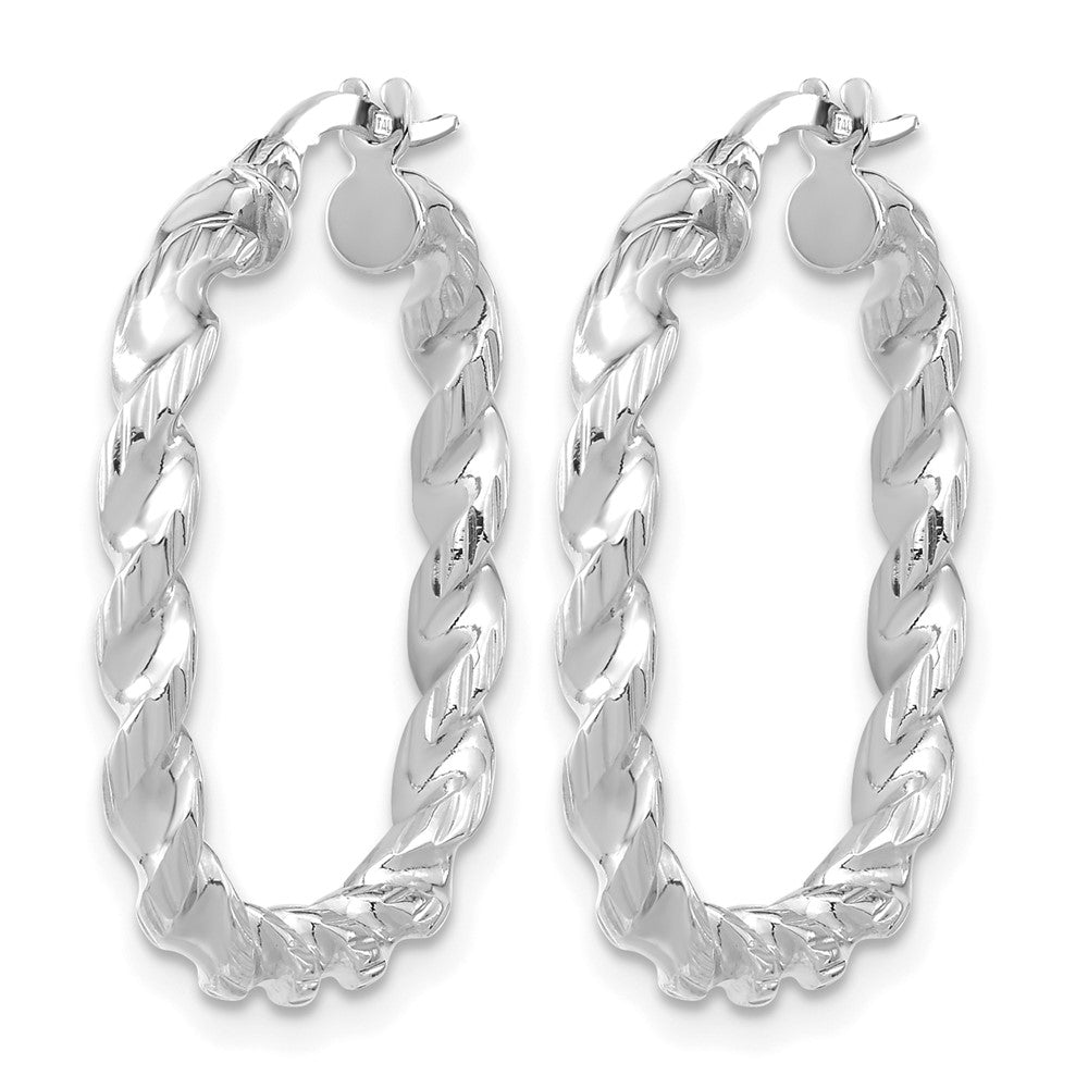 14K Gelb & Rhodium mit Weiß Poliert Quadratisch Gedreht Creolen