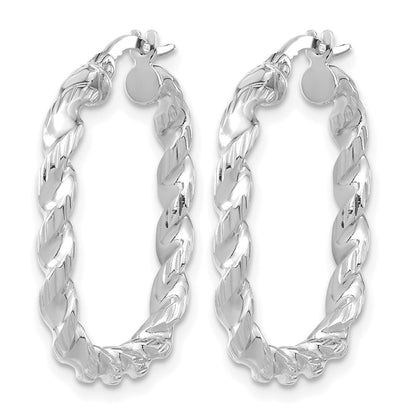 14K Gelb & Rhodium mit Weiß Poliert Quadratisch Gedreht Creolen