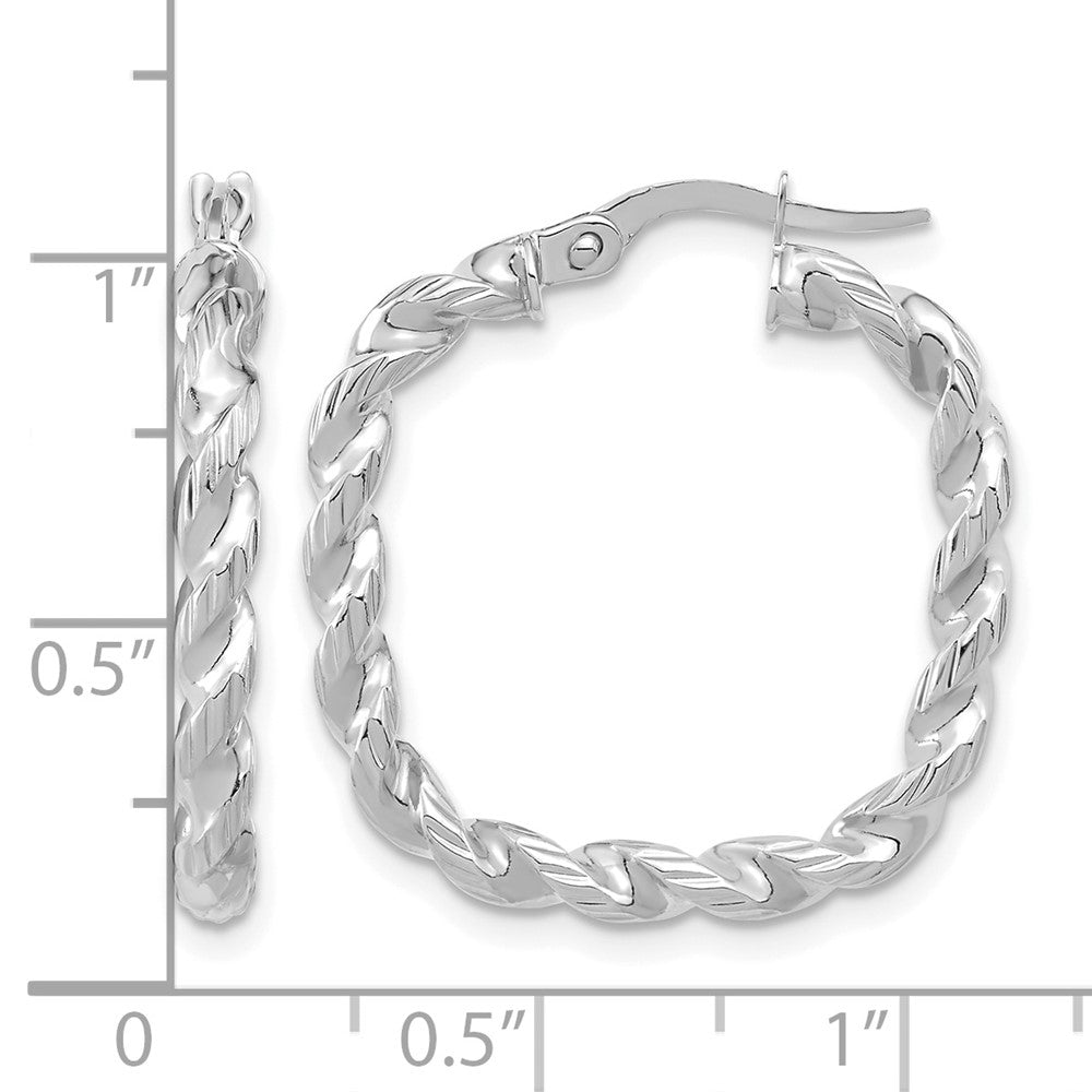 14K Gelb & Rhodium mit Weiß Poliert Quadratisch Gedreht Creolen