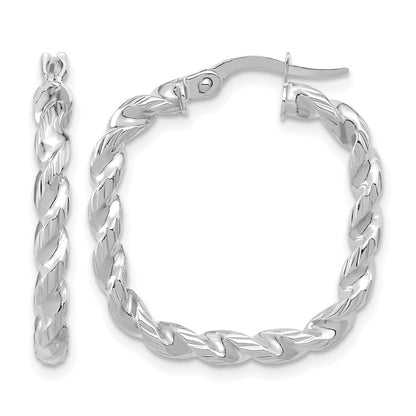 14K Gelb & Rhodium mit Weiß Poliert Quadratisch Gedreht Creolen