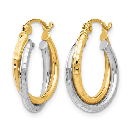 14K Bicolor Diamantiert Klappbar Creolen