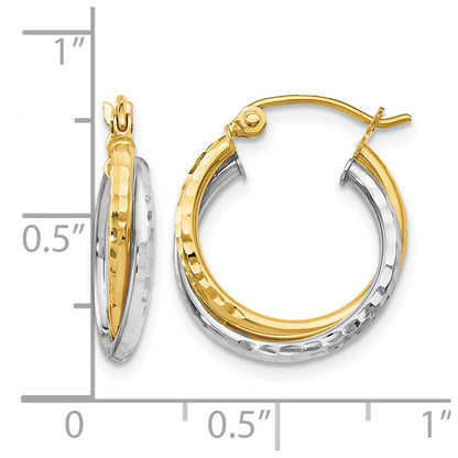 14K Bicolor Diamantiert Klappbar Creolen