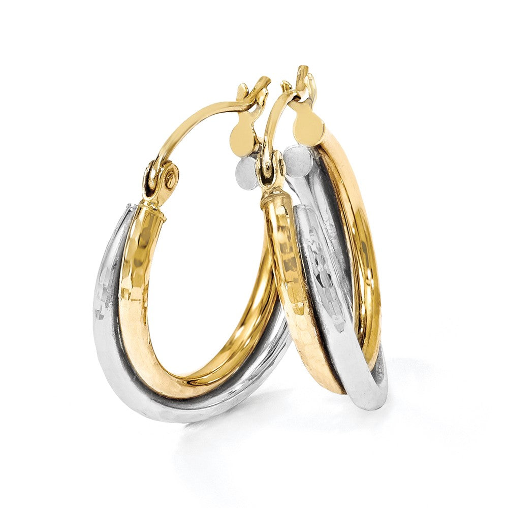 14K Bicolor Diamantiert Klappbar Creolen